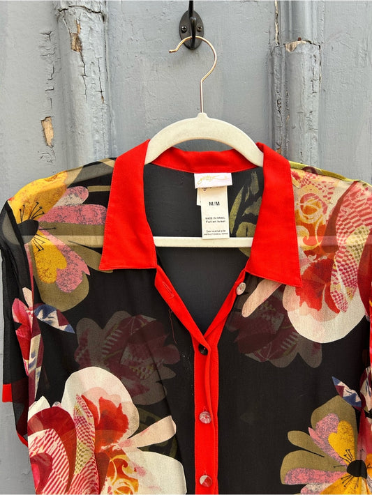 Gottex Black Silk Floral Swim Cover up, size M