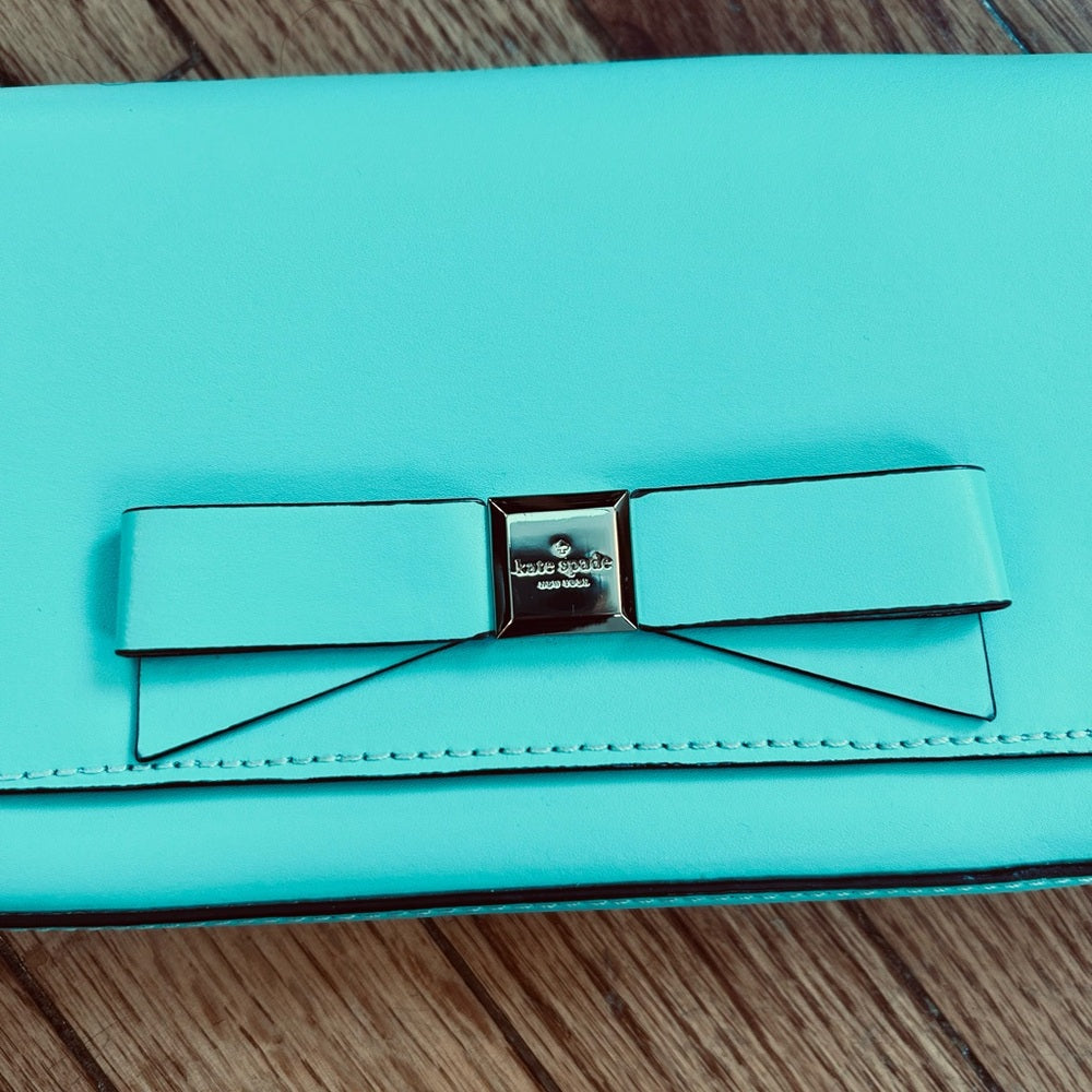 Kate Spade Montford Park Leather Keira Clutch, Giverny Blue, 9.5” x 5”x 1”