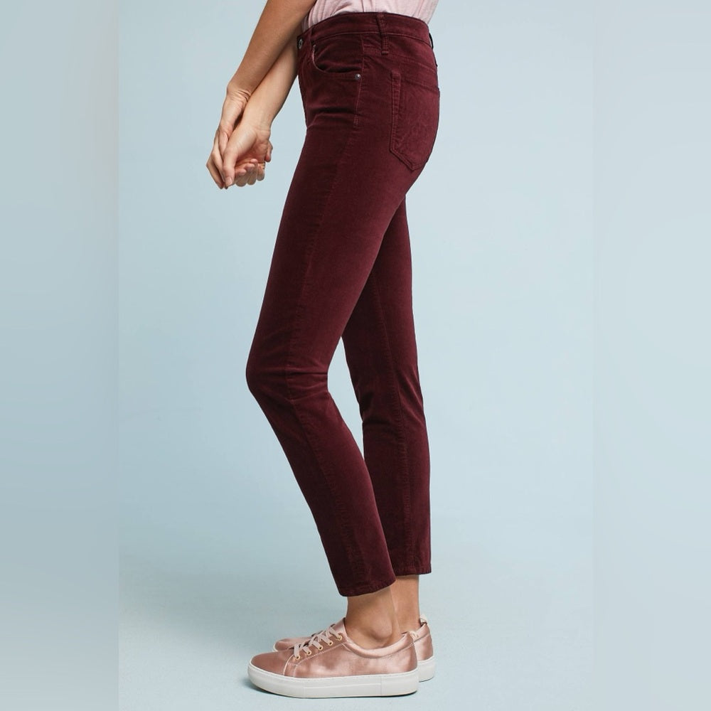AG Merlot Velvet Stevie Slim Straight Pants, Size 30