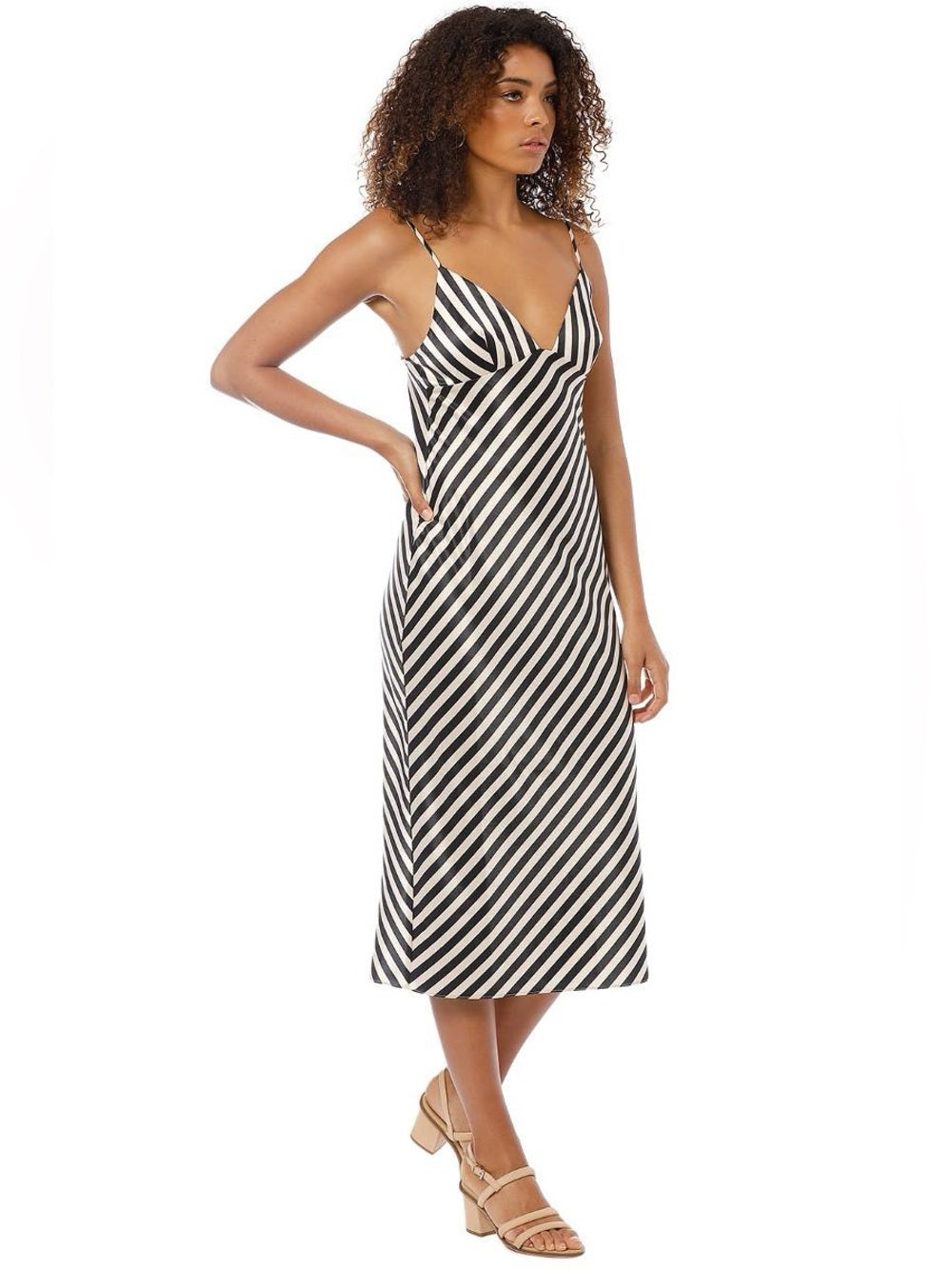 Shona Joy black & white Striped Satin Slip dress, size 4