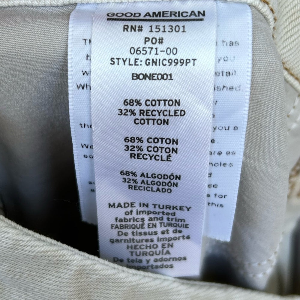 Good American 90’s Icon straight leg bone coloured jeans, size 6/28