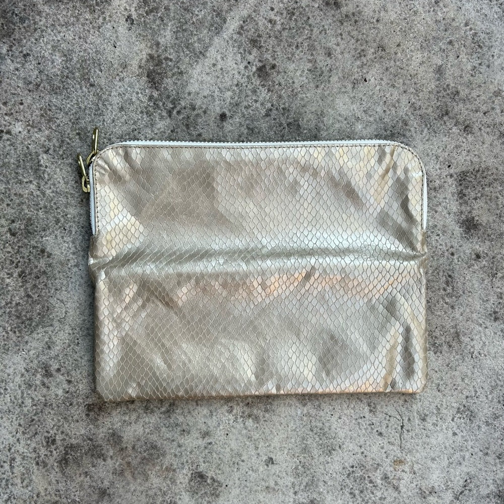 Brunswick & Co Gold Snakeskin Avenue Clutch, 12″ x 9″