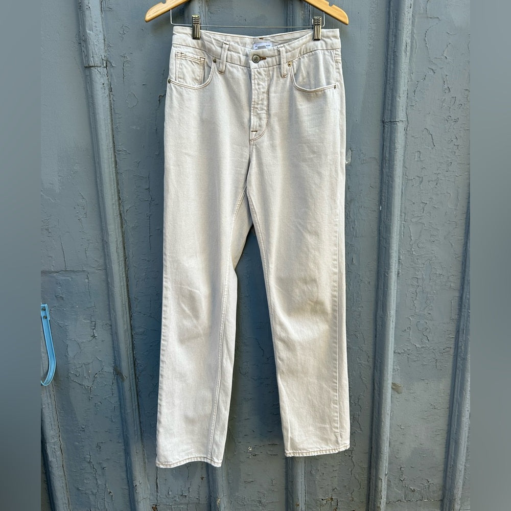 Good American 90’s Icon straight leg bone coloured jeans, size 6/28