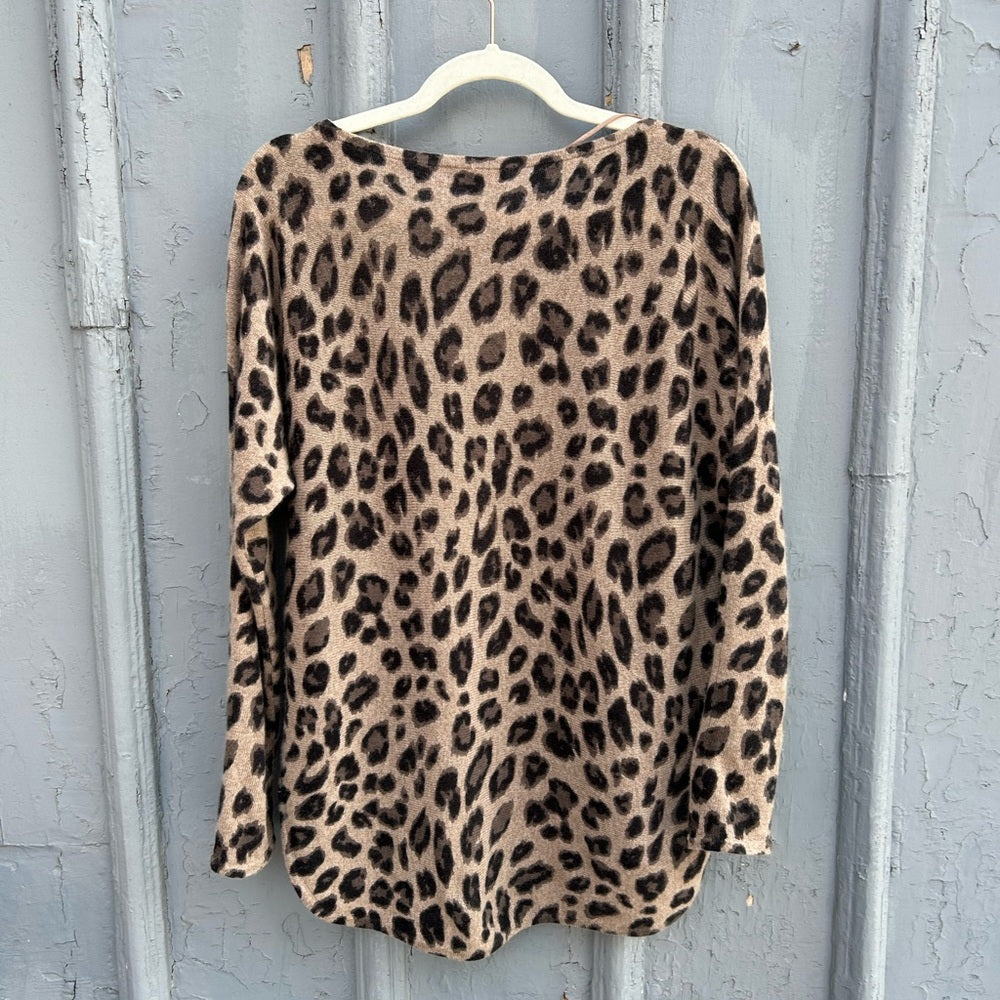 Charter Club Cheetah Print Cashmere Sweater, Small