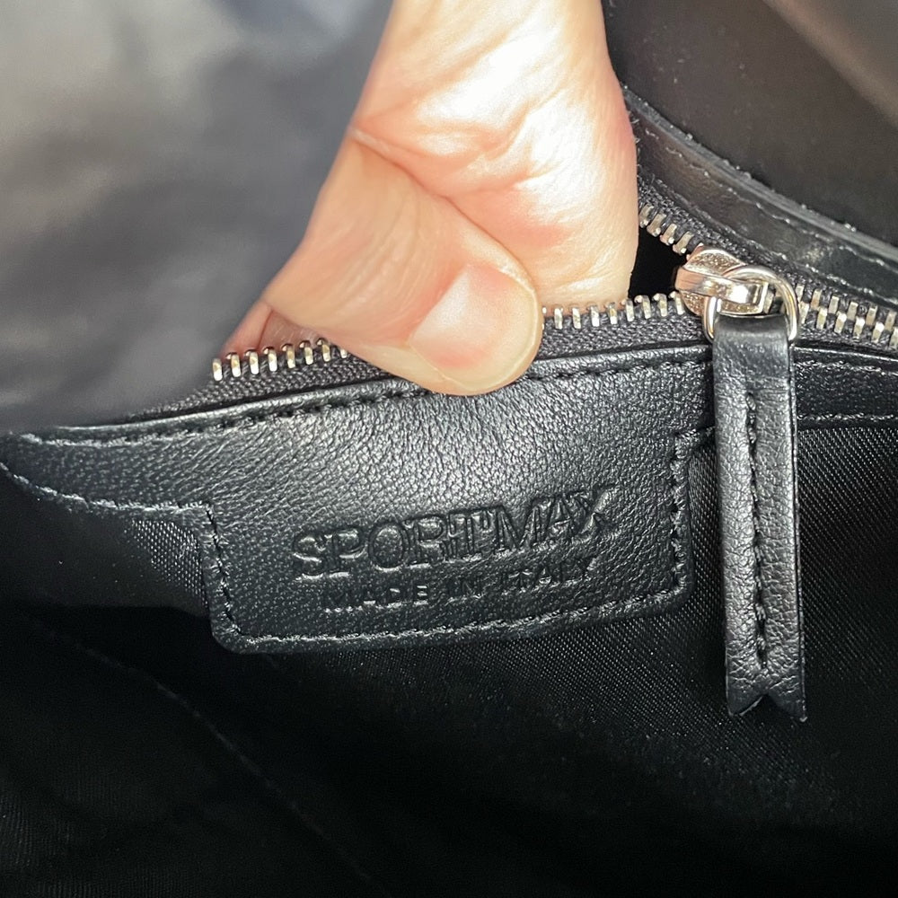 MaxMara SportMax Black Leather Fold Over CrossBody Bag, BNWT