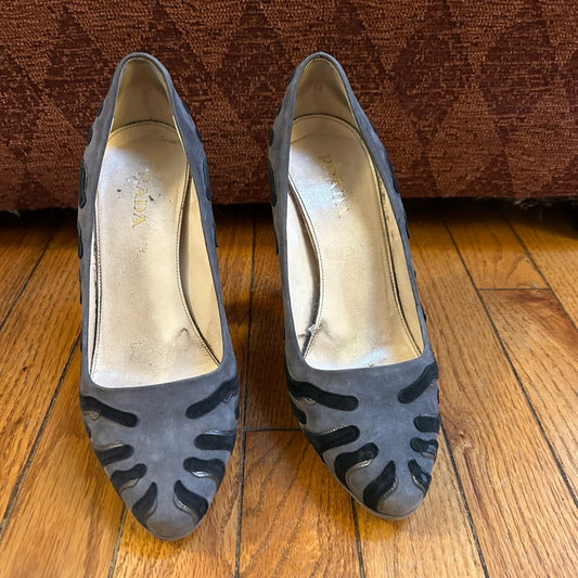 Prada Suede Camoscio Ardesia Zebra Pumps, size 38.5