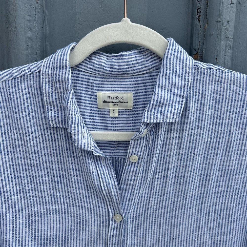 Hartford Alternative Classics Linen Striped Short Sleeve Casey Shirt,“2” (US 6)