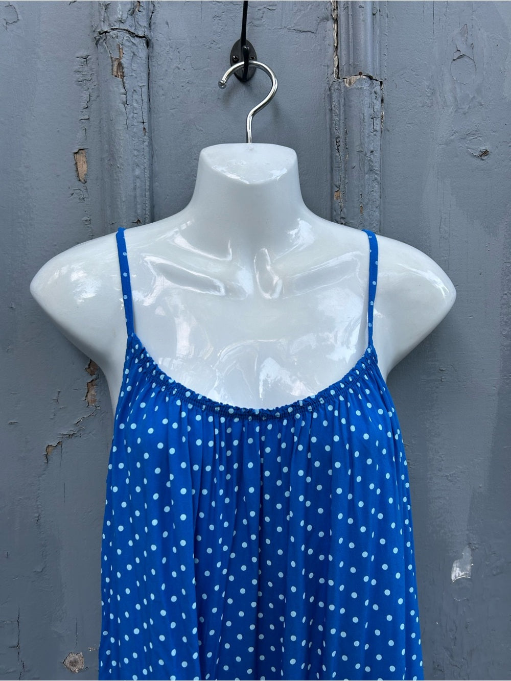 Blue polka dot shift, no brand, size approx M