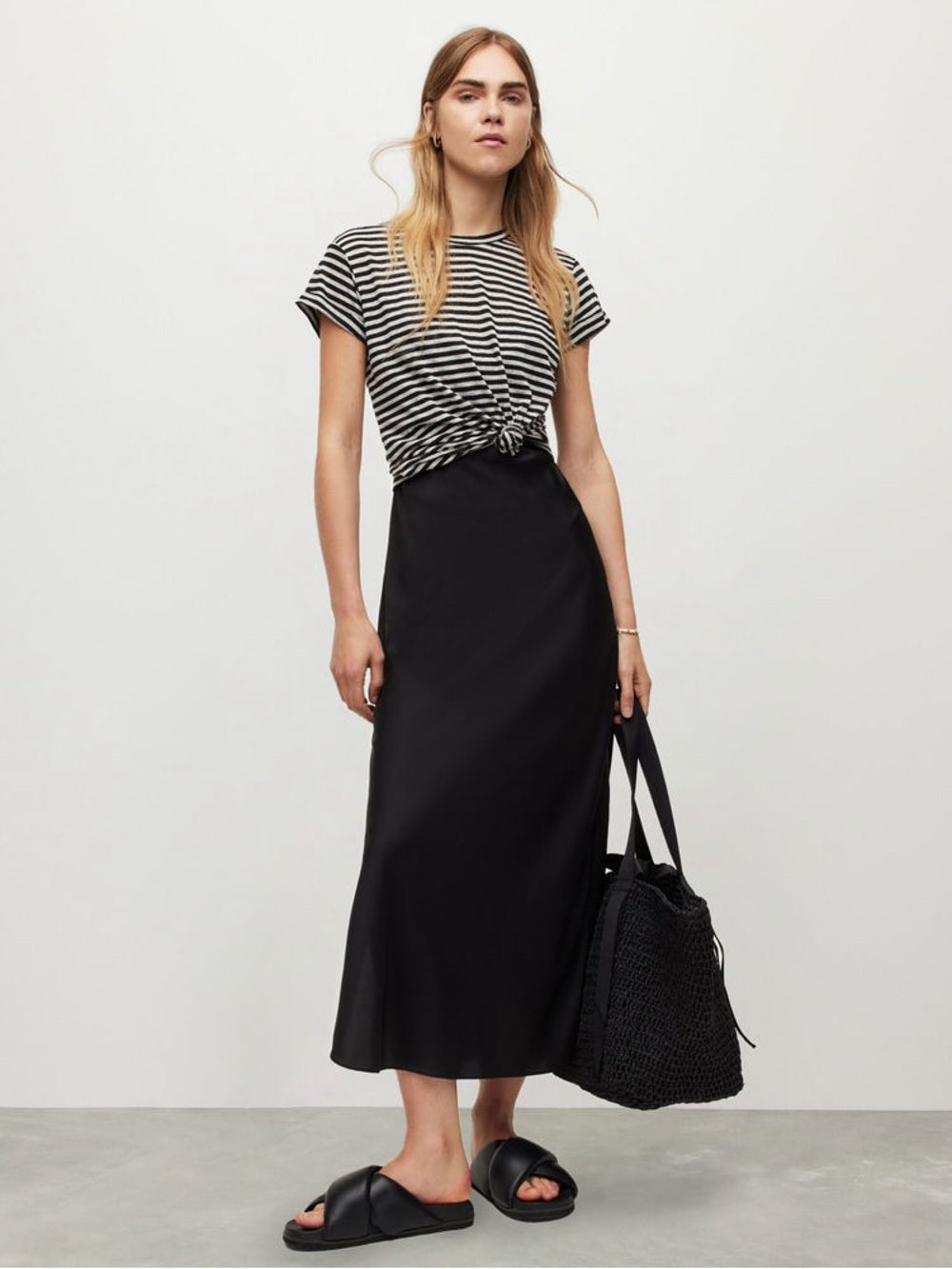 Allsaints black and white striped Anna tee, size 8
