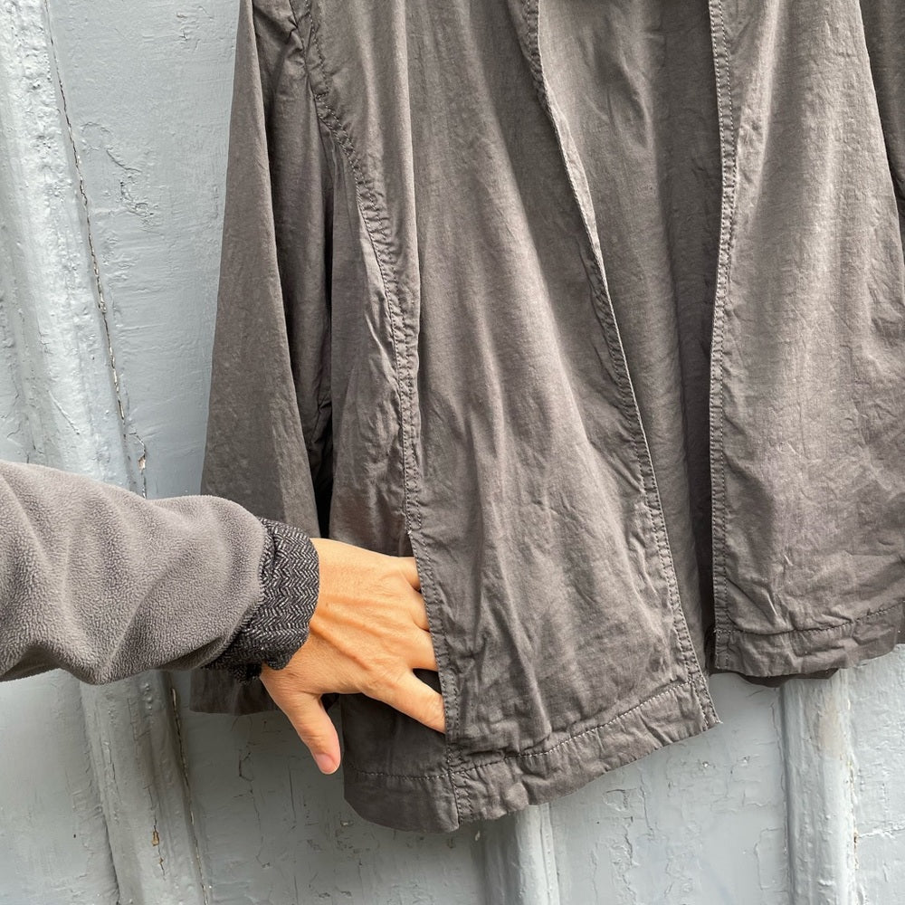 Eileen fisher grey puckered linen open front jacket, size M