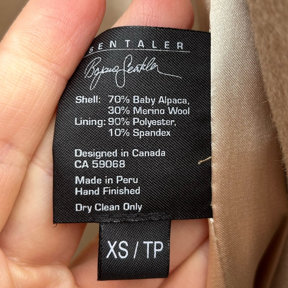 Sentaler Baby Alpaca Mid Length Hooded Wrap Coat, size XS