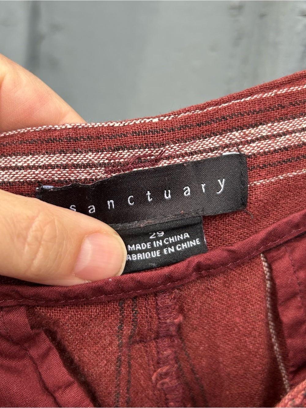 Sanctuary linen blend merlot striped pants, size 29