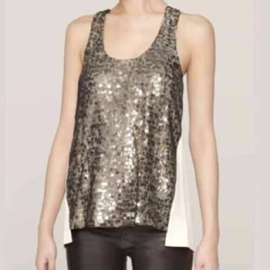 Rag & Bone Bahia Sleeveless Gold Sequin Silk Blouse, Size M