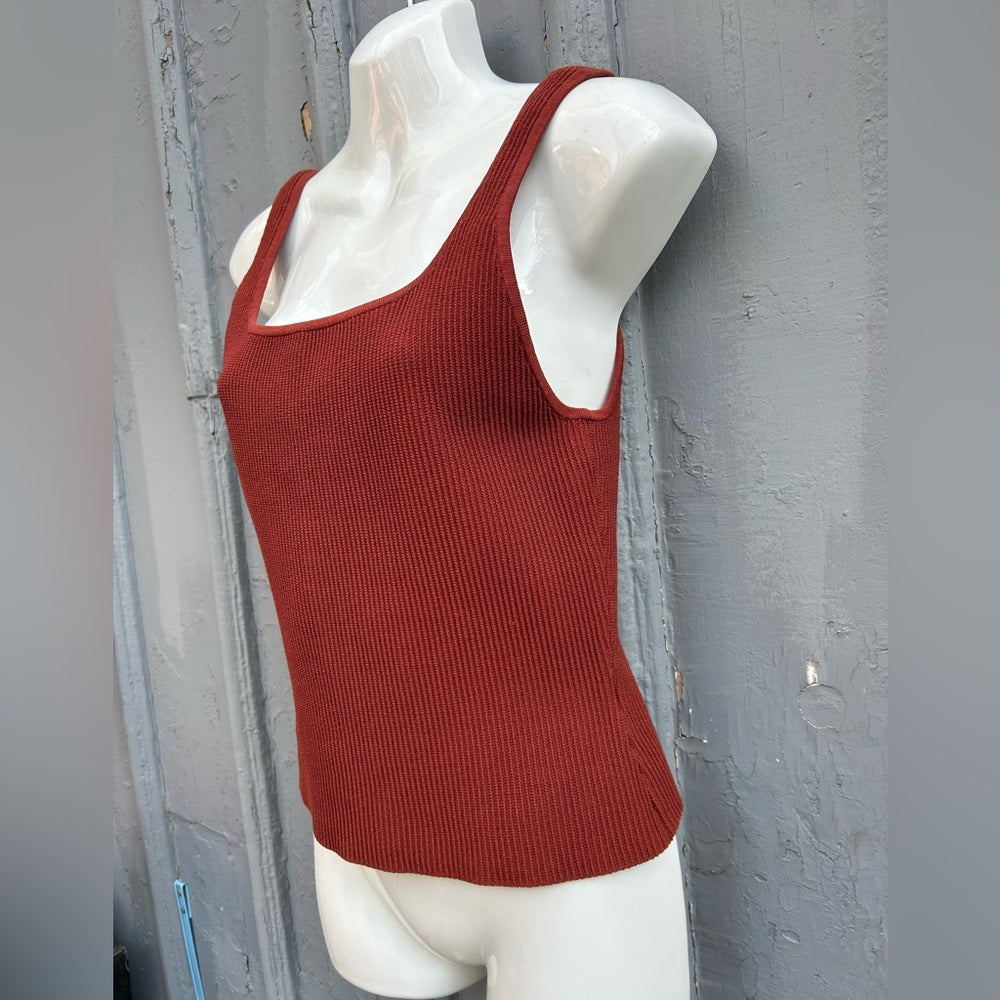 Babaton Rust Red Sculpt Knit Squareneck Tank, size Large