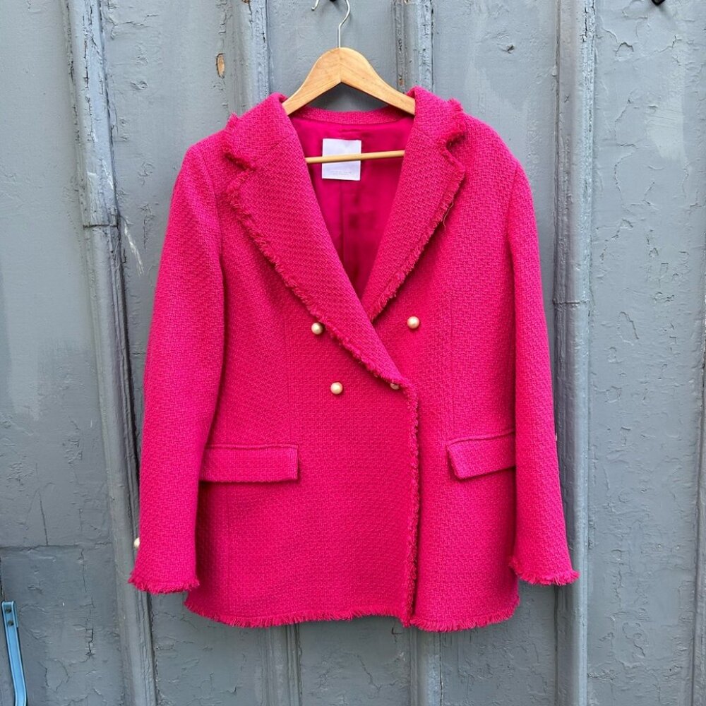 MNG Pink Pearl Buttons tweed blazer, size XXL