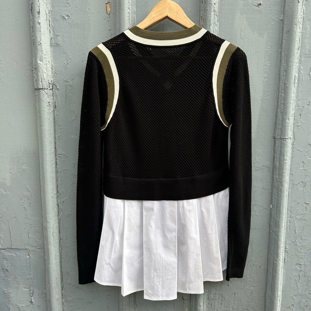 Veronica Beard Mixed Media V-Neck Sweater, size M