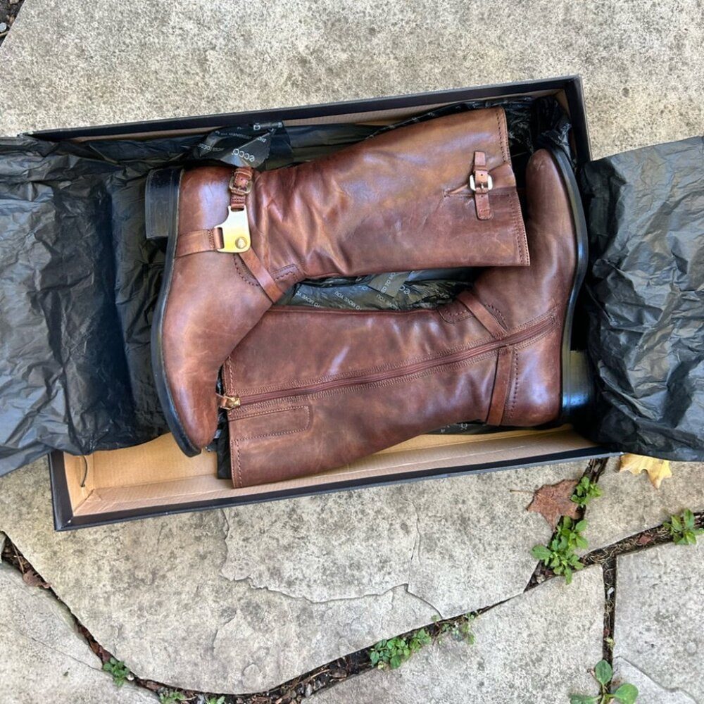 Ecco Leather Hobart Harness Style Riding Boots, size 39