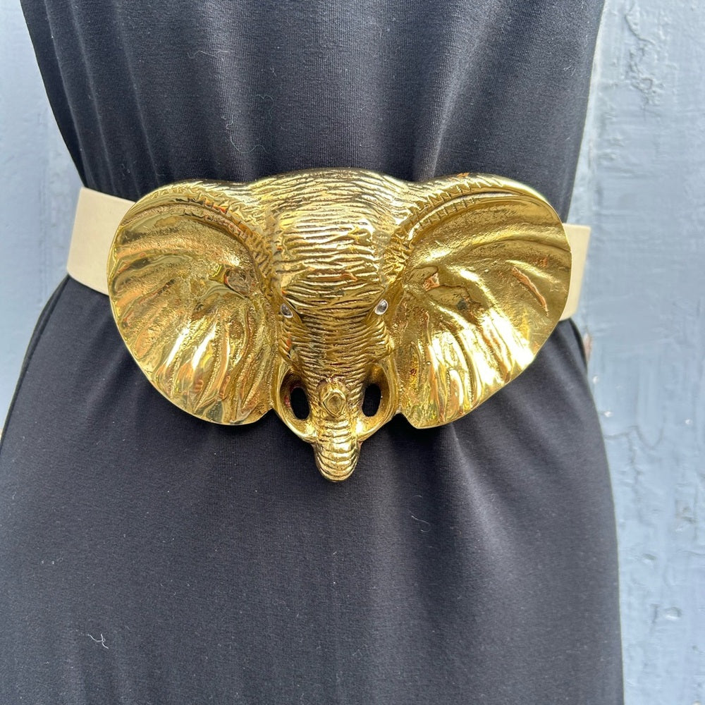 Vintage Statement Brass Buckle Elephant Belt