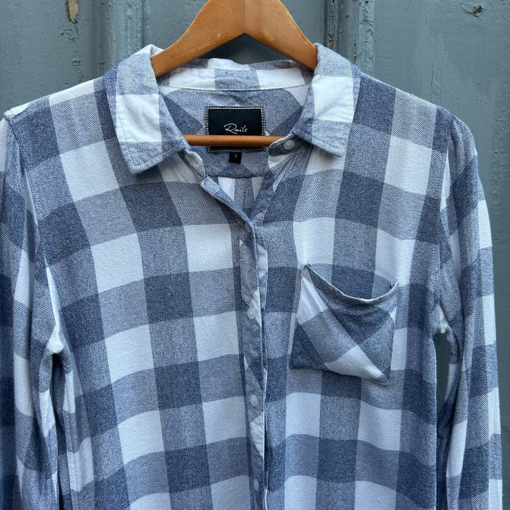 Rails Blue White Plaid Flannel button-down, small