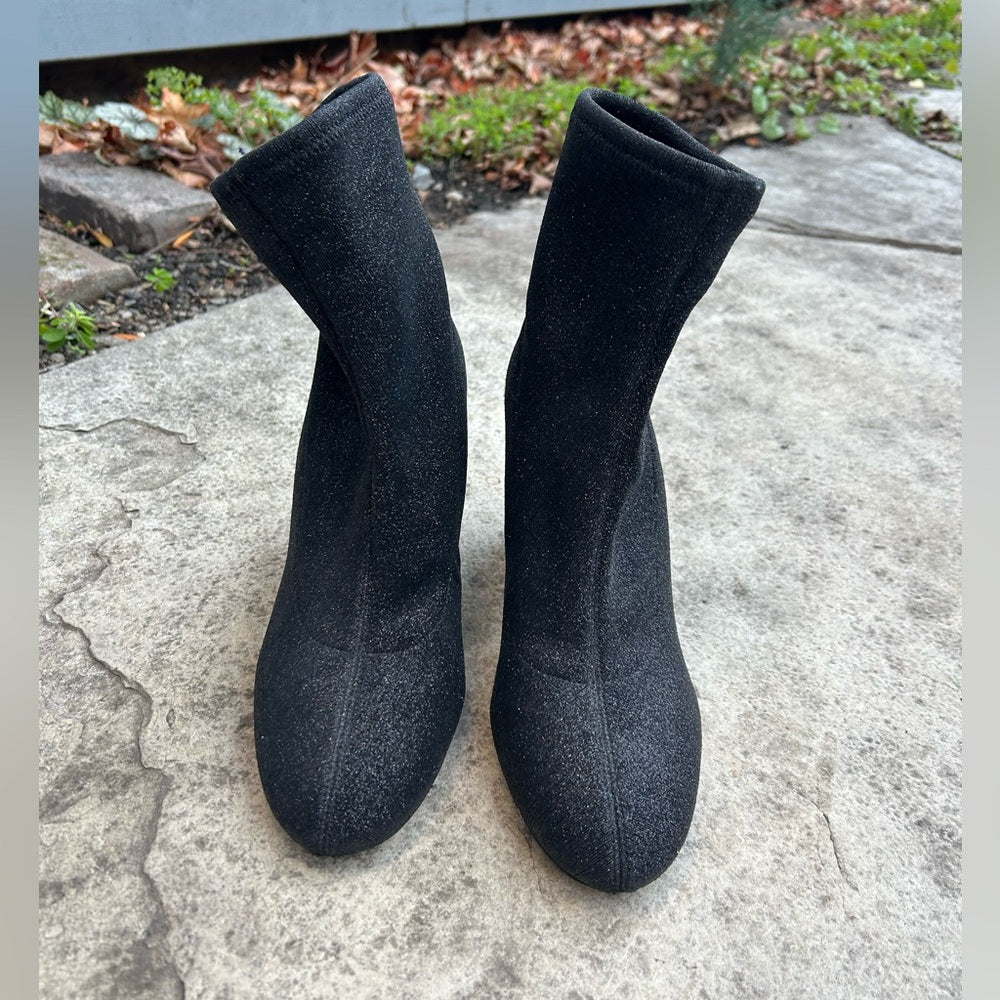 Michael Michael Kors Mandy Black Glitter Stretch-Knit Ankle Boot, size 10