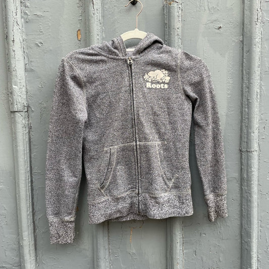 Roots Zip Front Salt & Pepper Hoodie, size 10