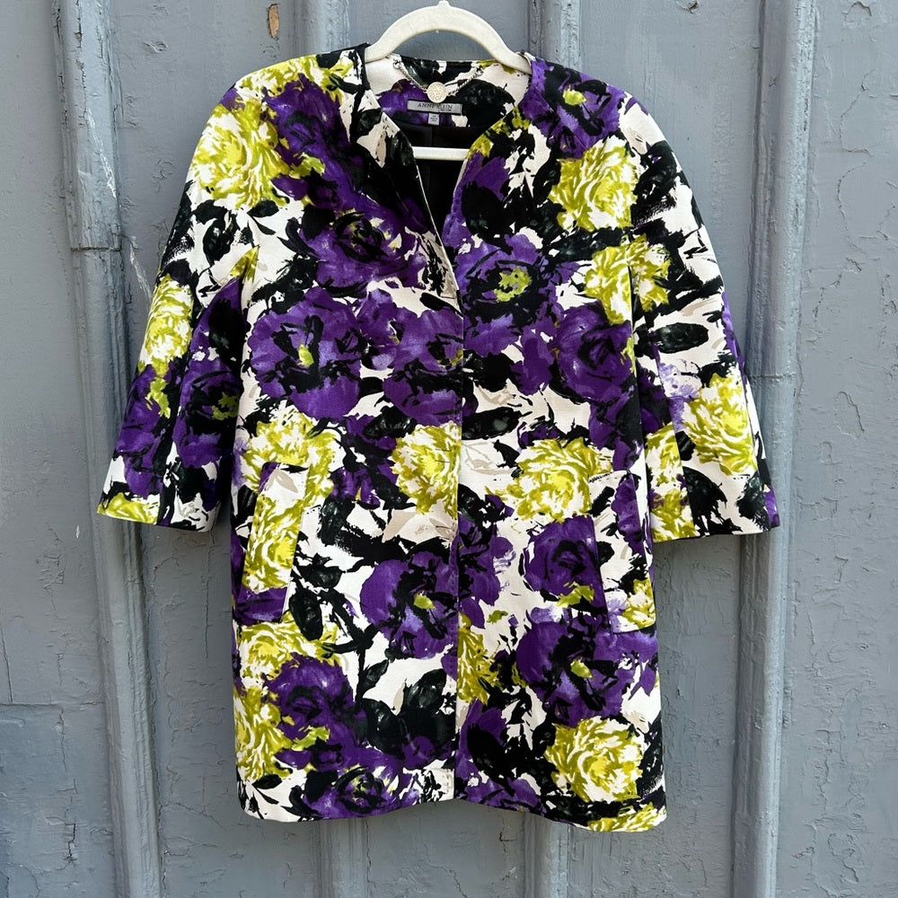 Anne Klein Floral Jacquard Coat, size xs