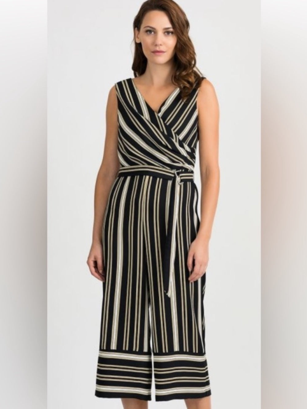 Joseph Ribkoff Black & Gold Stripe Jumpsuit, Size 16