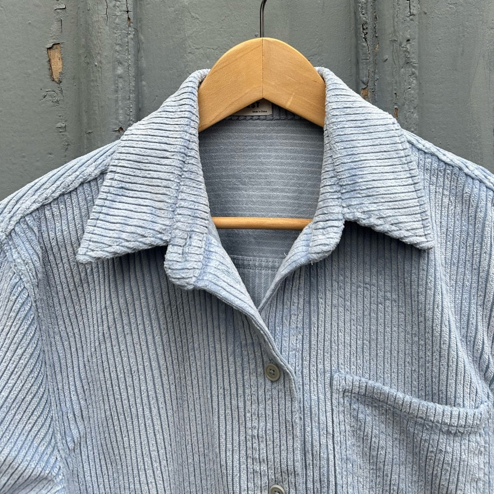 Sunday Best Blue Corduroy Button Down Shirt, size Small