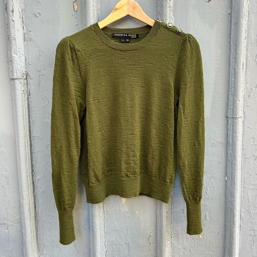 Veronica Beard Jeans Green Merino Button Grayden sweater, size Small