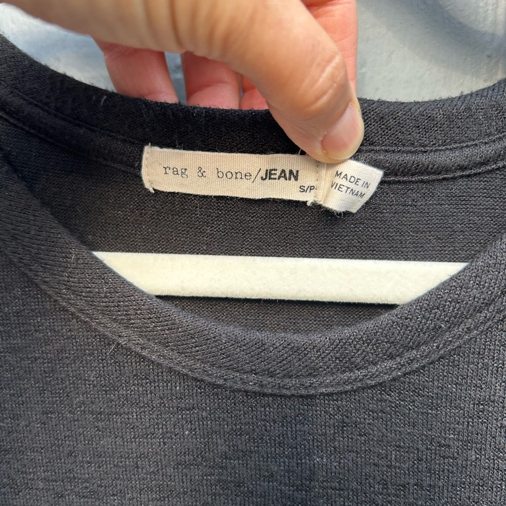 rag & bone black long sleeve zipper arm tee, size s