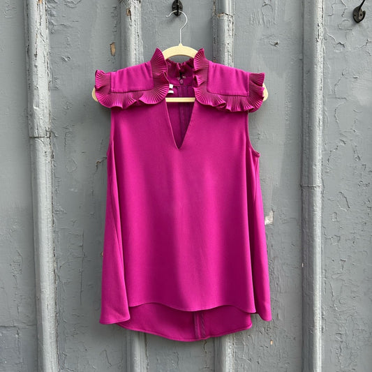 Co collection pink ruffle collar blouse, size S