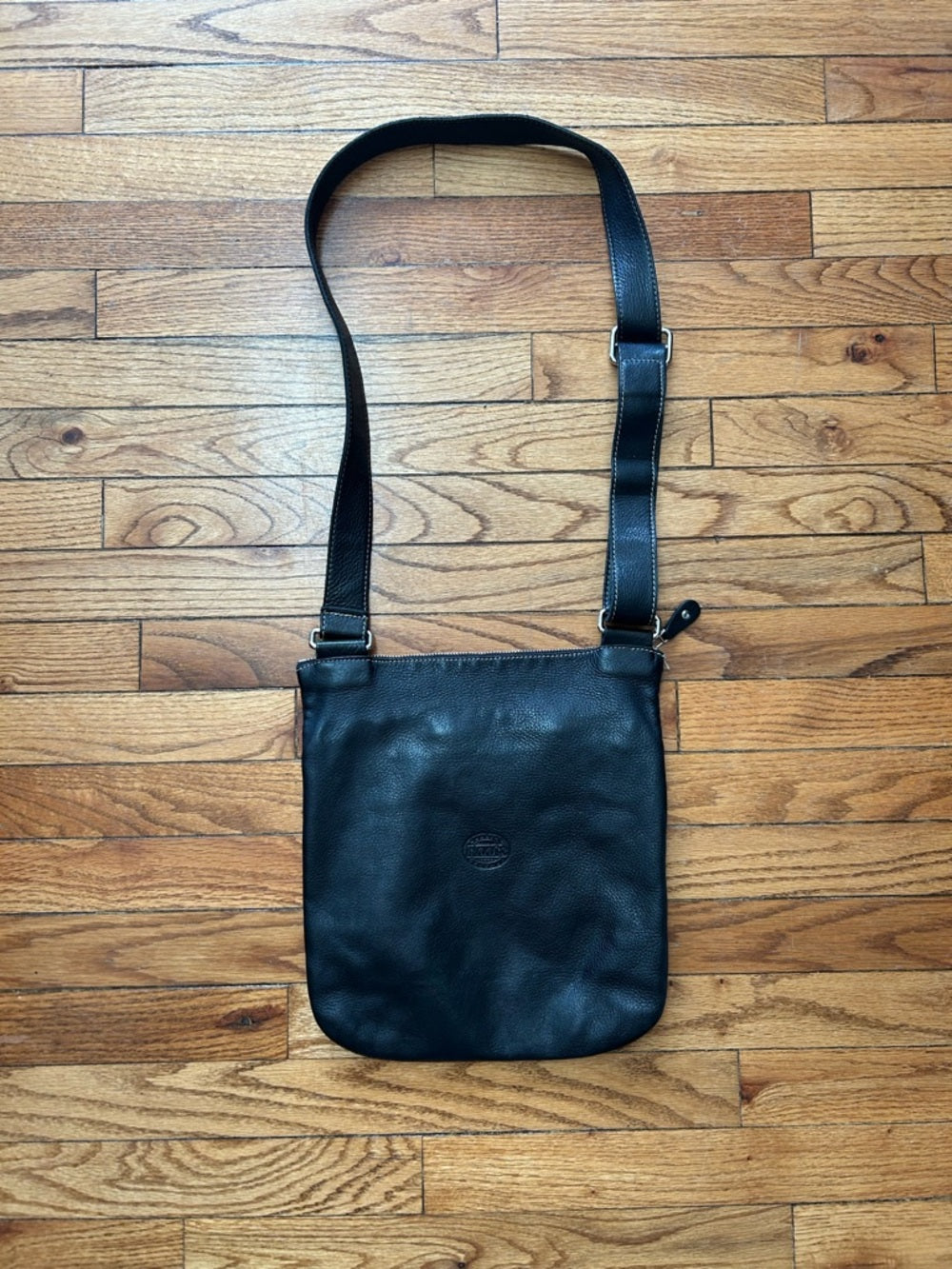 Vintage Roots Black Soft Leather Crossbody Purse, 11” x 12.5”