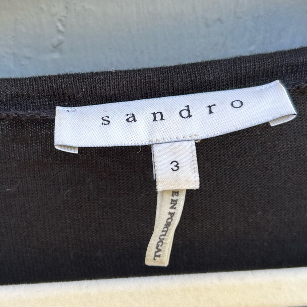 Sandro Blue Black Striped linen top with zipper, size “3” (M)