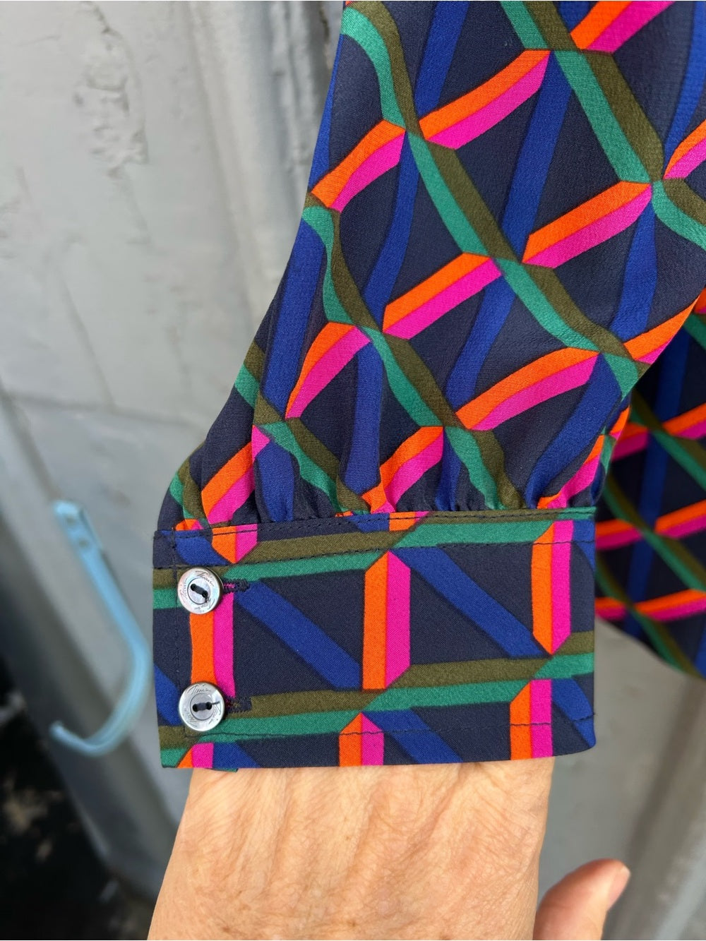 Trina Turk Alisha Geometric Print Silk Blouse, size M