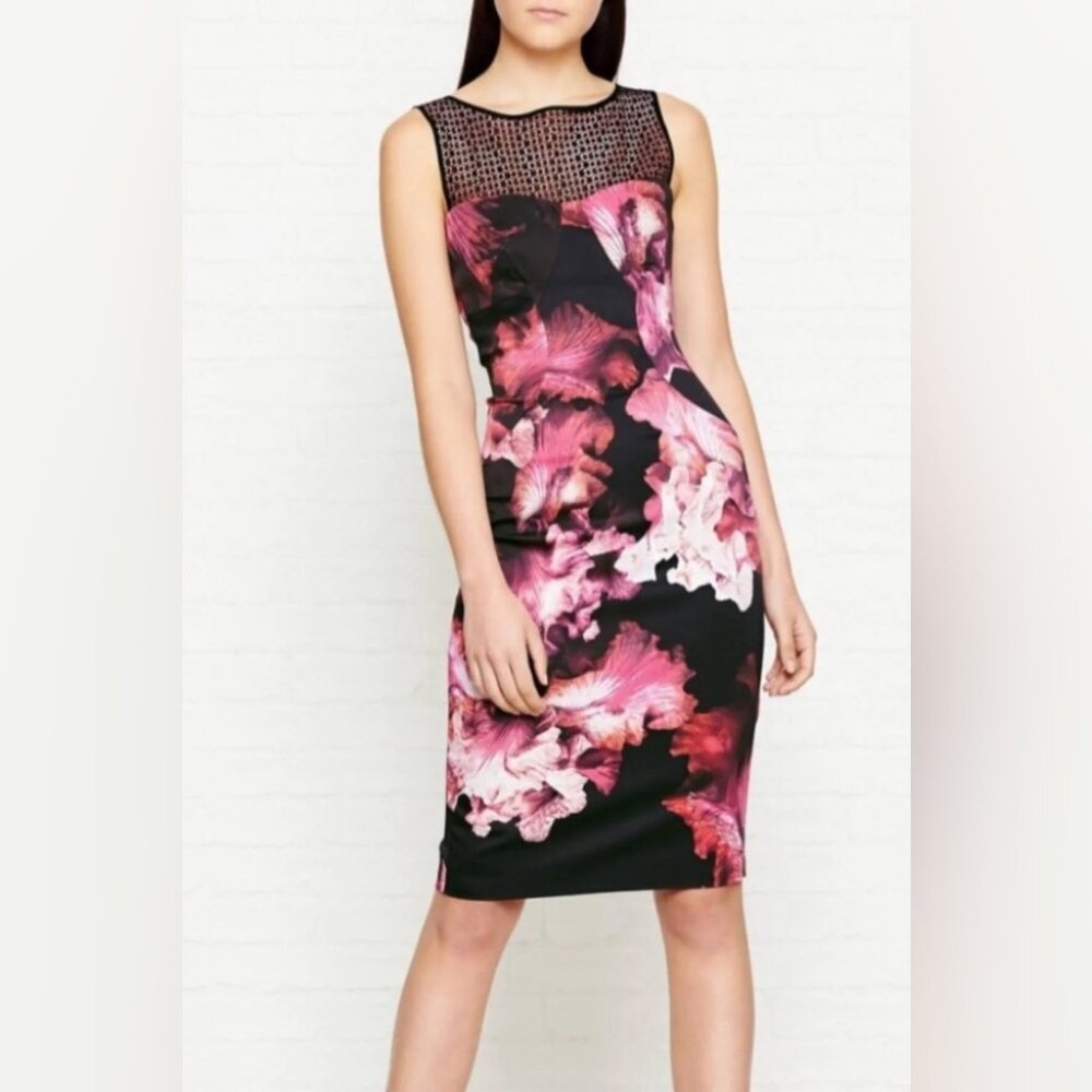 Karen Millen Midnight Orchid Floral Print Dress, size 8