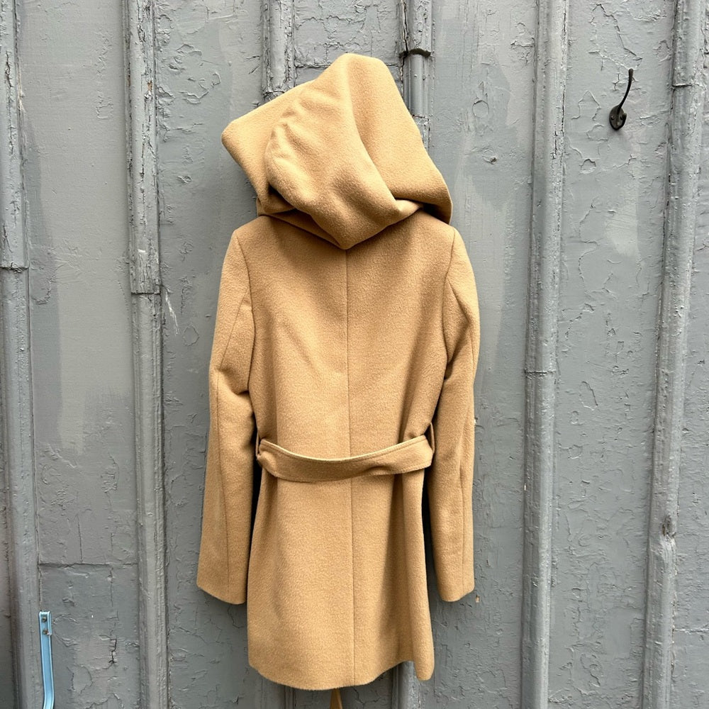 Sentaler Baby Alpaca Mid Length Hooded Wrap Coat, size XS