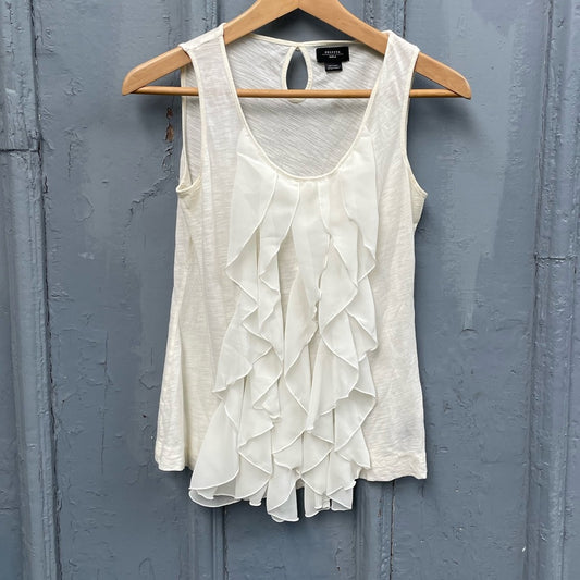 Deletta Anthropologie Ruffle Front Ivory Tank, size M