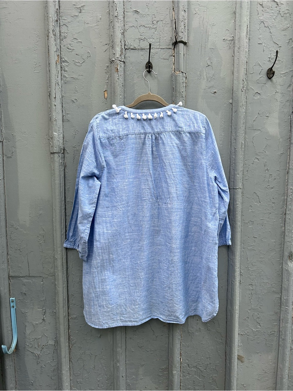 J Crew Blue Pom Pom cotton linen tunic, size XL