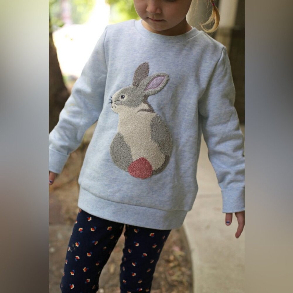 Mini Boden Bunny Crewneck Sweatshirt, size 5/6