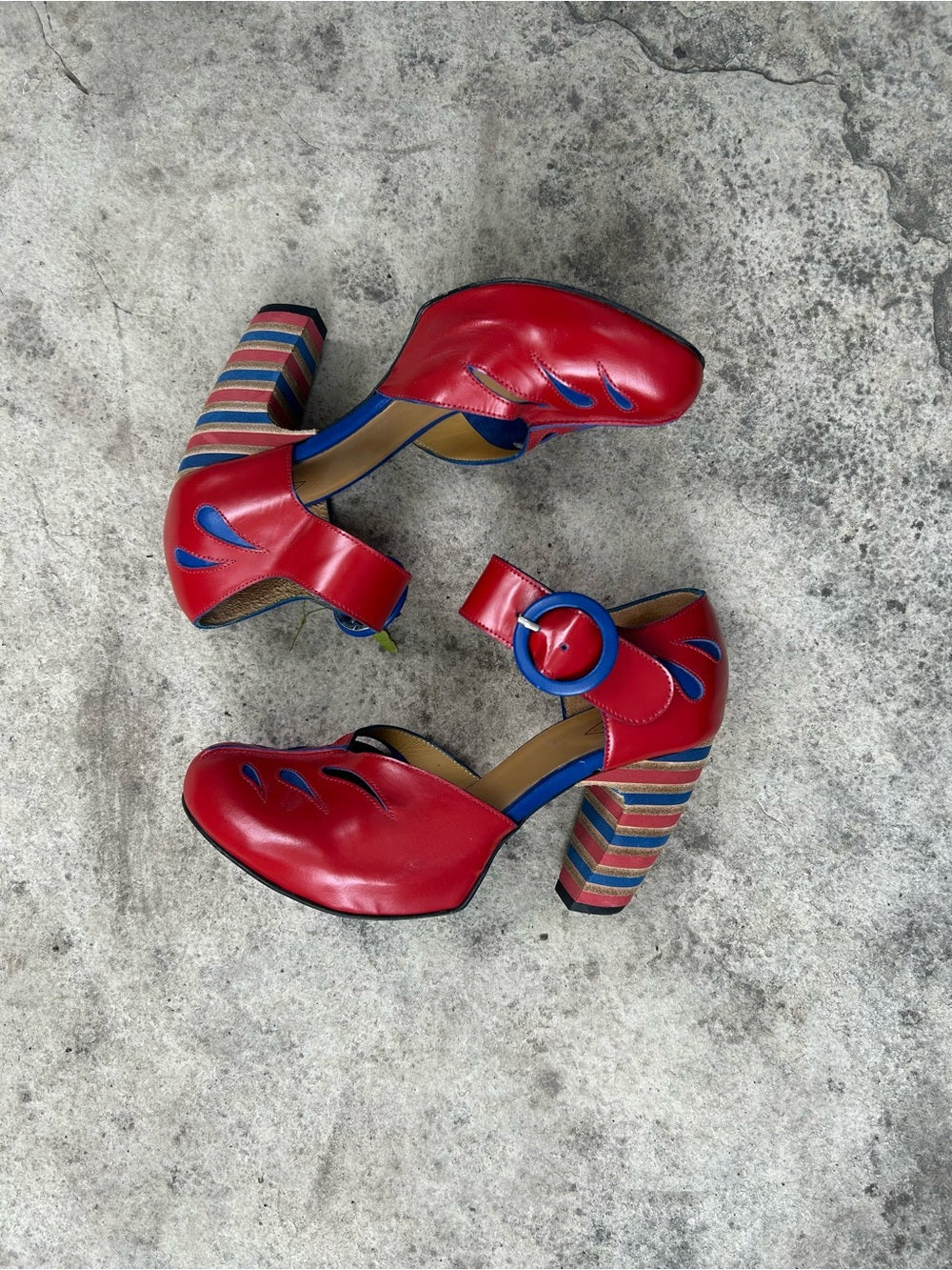 John Fluevog Views Maier Contrast Ankle strap heel, size 6.5
