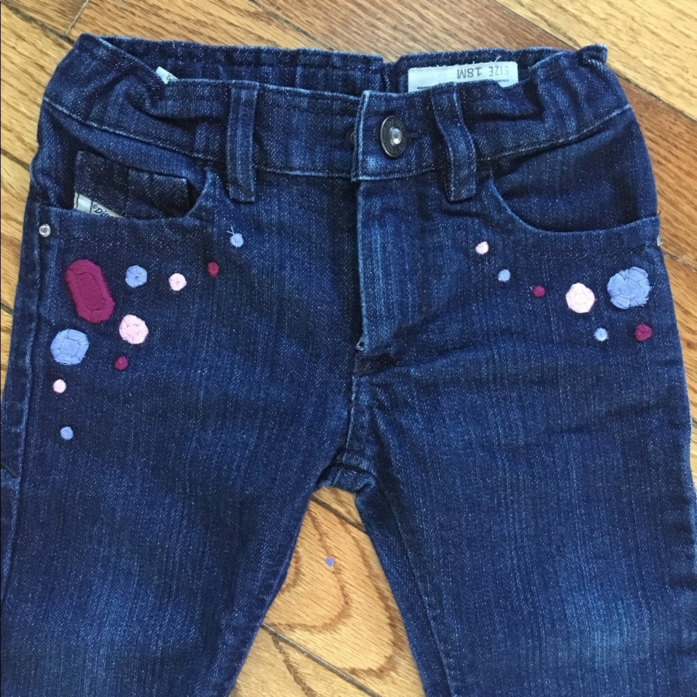 Diesel skinny embroidered  jeans, size 18-24 months