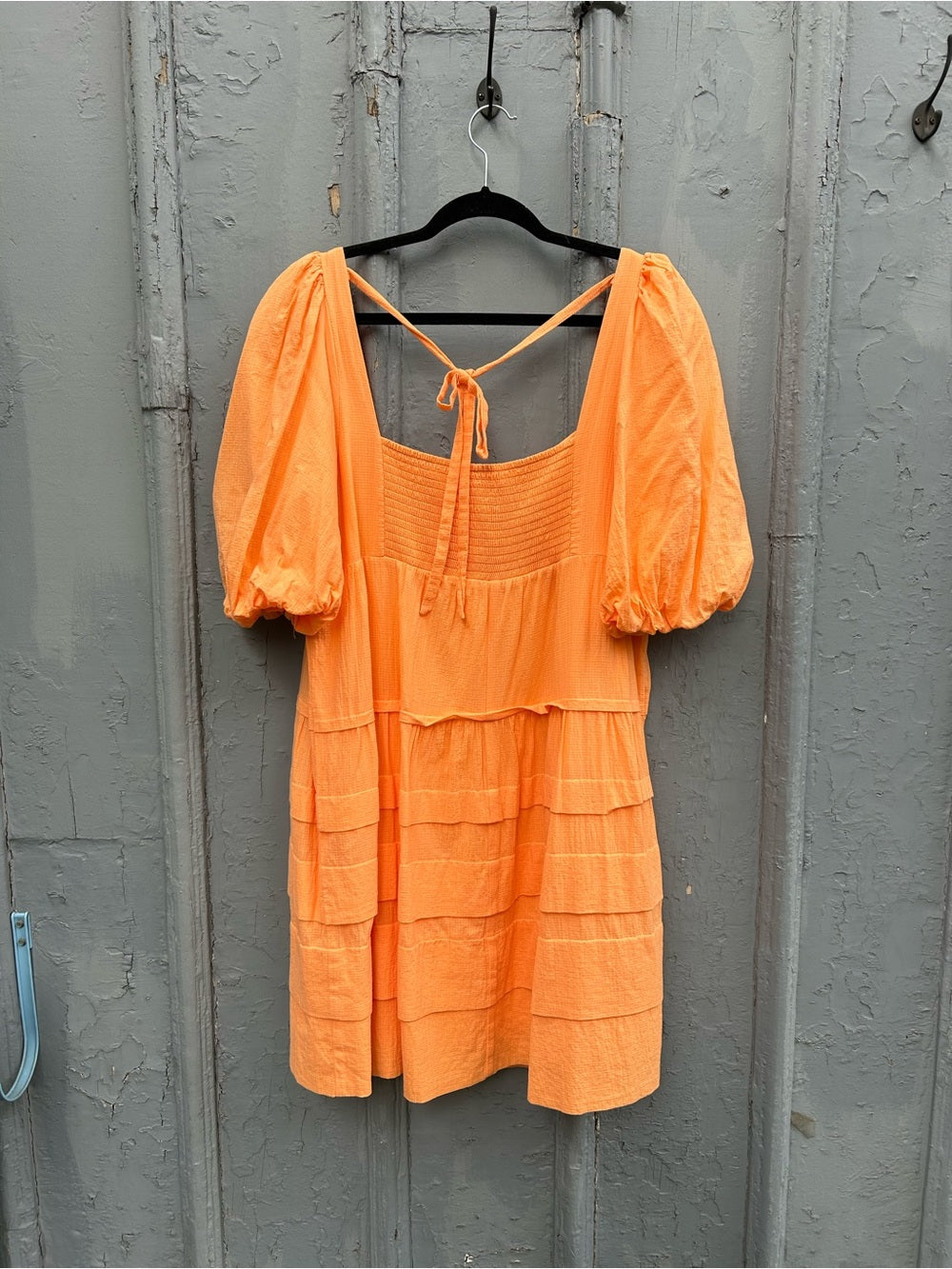 Anthropologie Orange Puff Sleeve tiered Dress, size XL