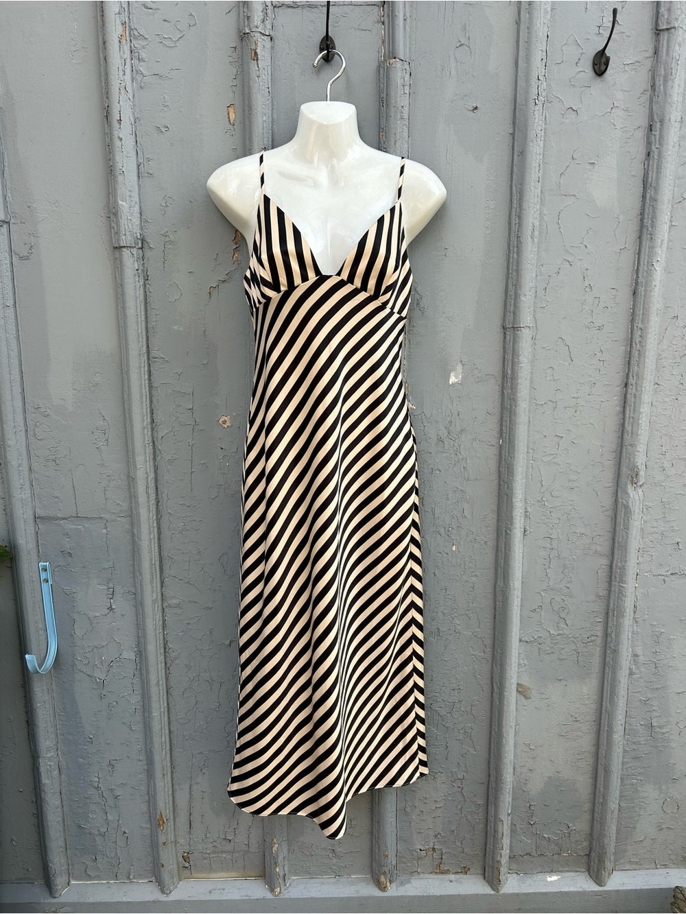 Shona Joy black & white Striped Satin Slip dress, size 4