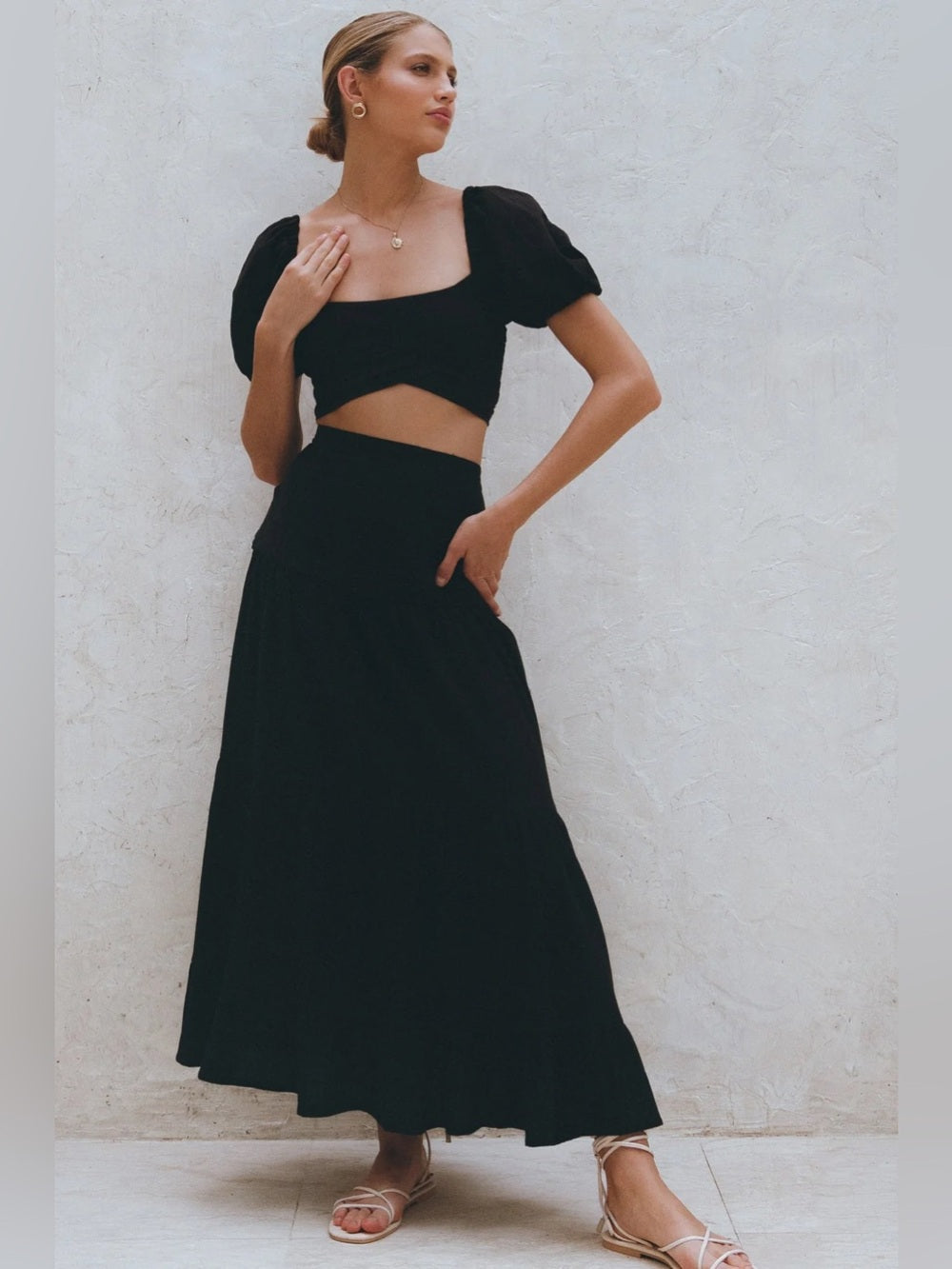 Baliln Black Kiana Linen Crop Top, size XXL