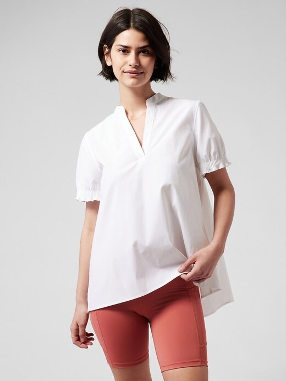 Athleta White Levitate Poplin Tee, size Large