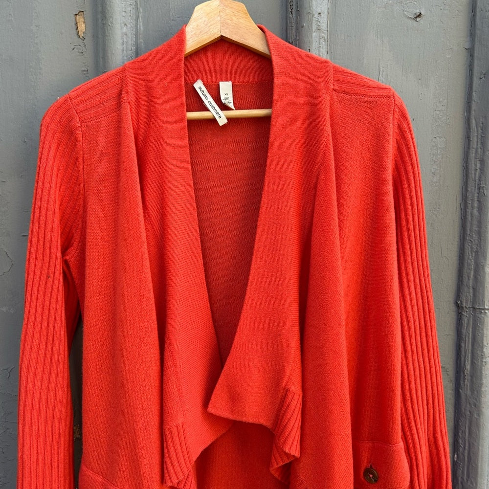Autumn Cashmere Orange Waterfall Cardigan, size xs