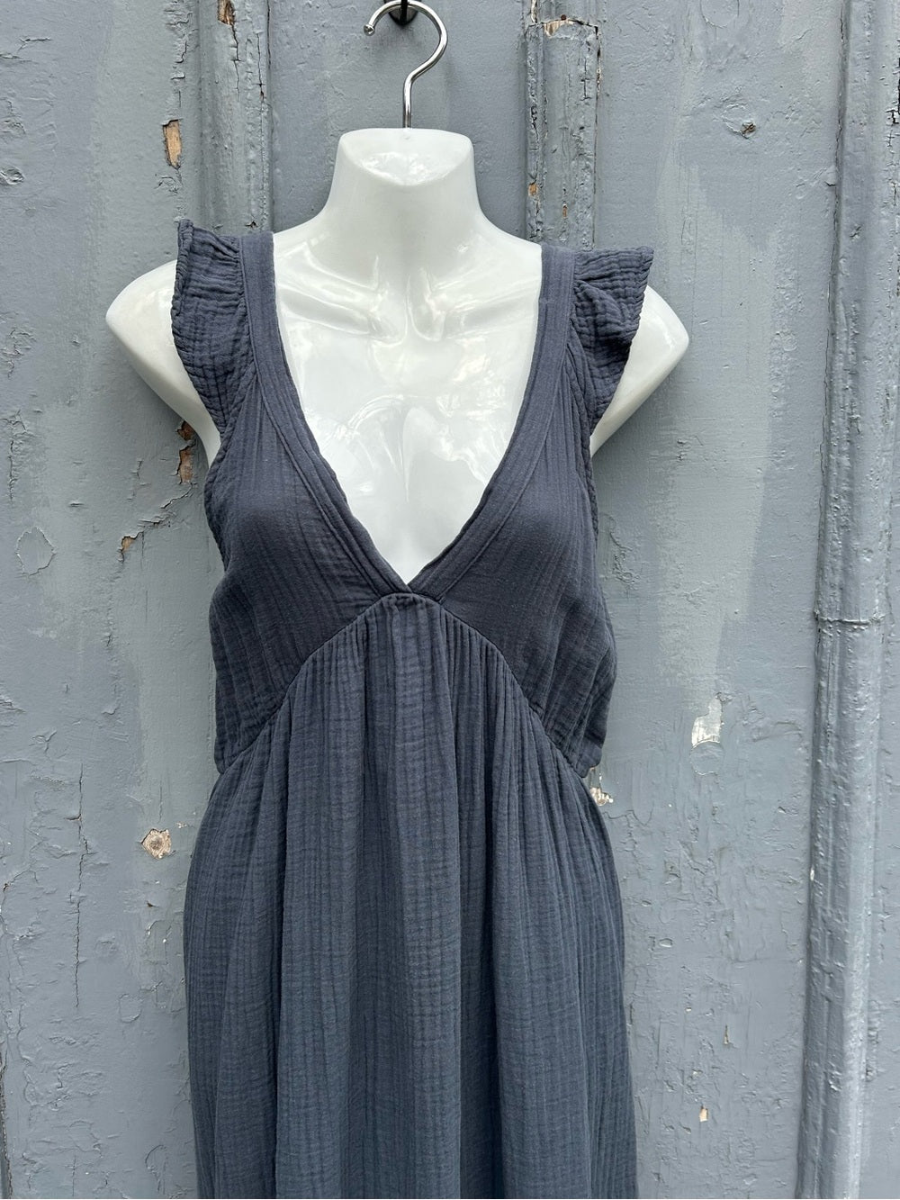 Anthropologie Starkx Blue Cotton tiered Dress, size Large