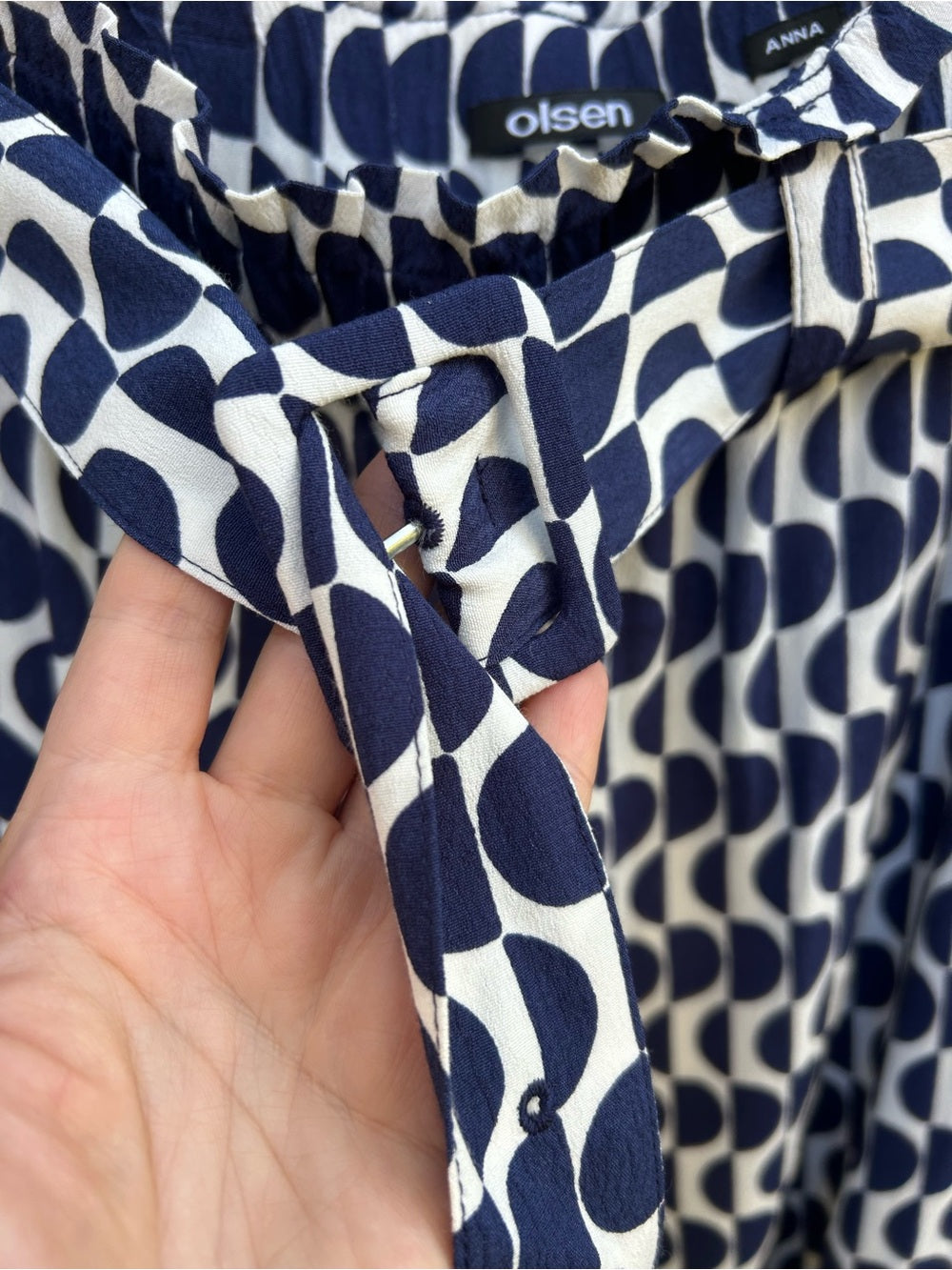 Olsen Blue & White Geometric Anna Pant, Size 16