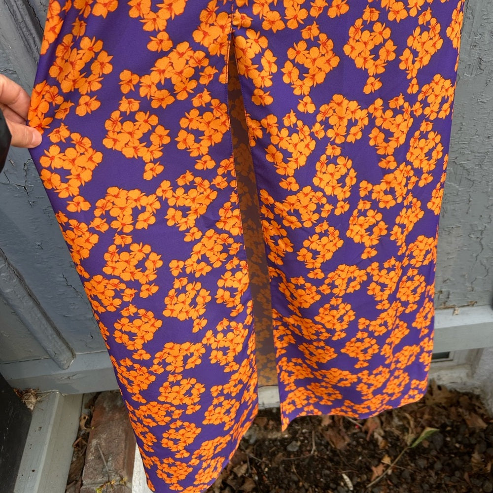 Borgo De Nora Elsa Tie Front Orange and Purple Floral Maxi Dress, size UK 10 (6)