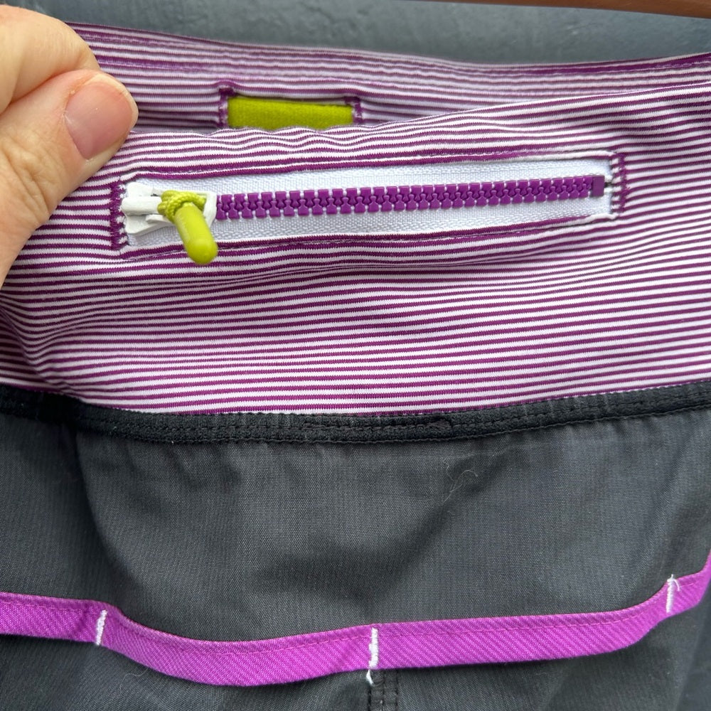 Lululemon Purple Black Turbo Run Shorts, size 4